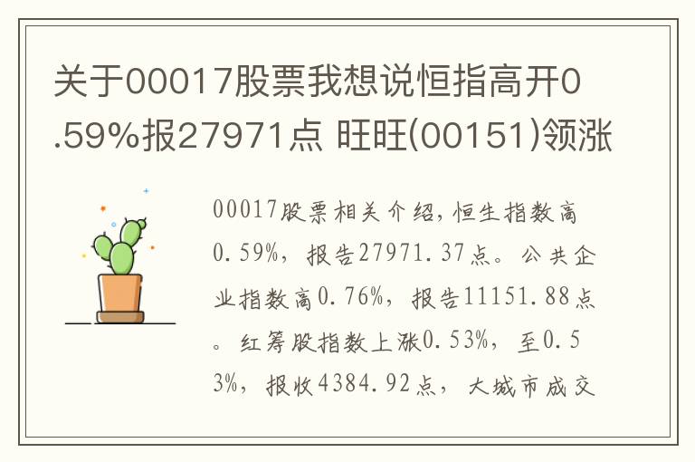关于00017股票我想说恒指高开0.59%报27971点 旺旺(00151)领涨蓝筹