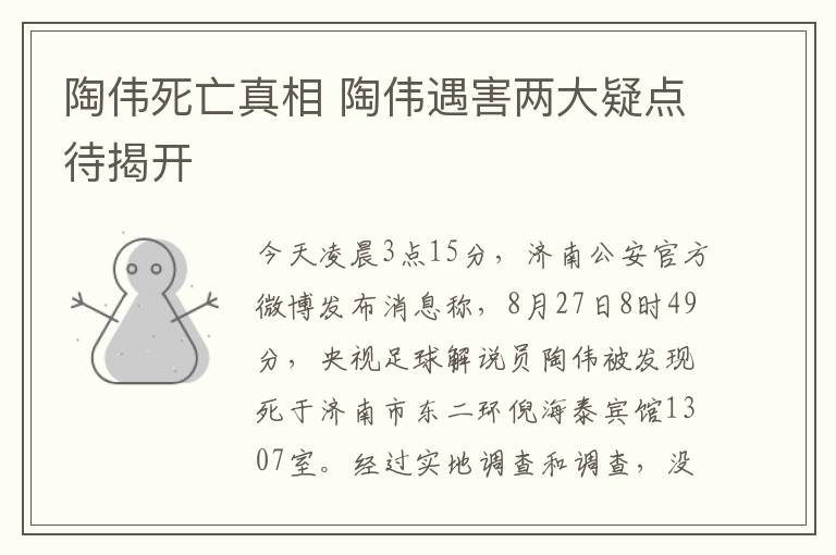 陶伟死亡真相陶伟遇害两大疑点待揭开