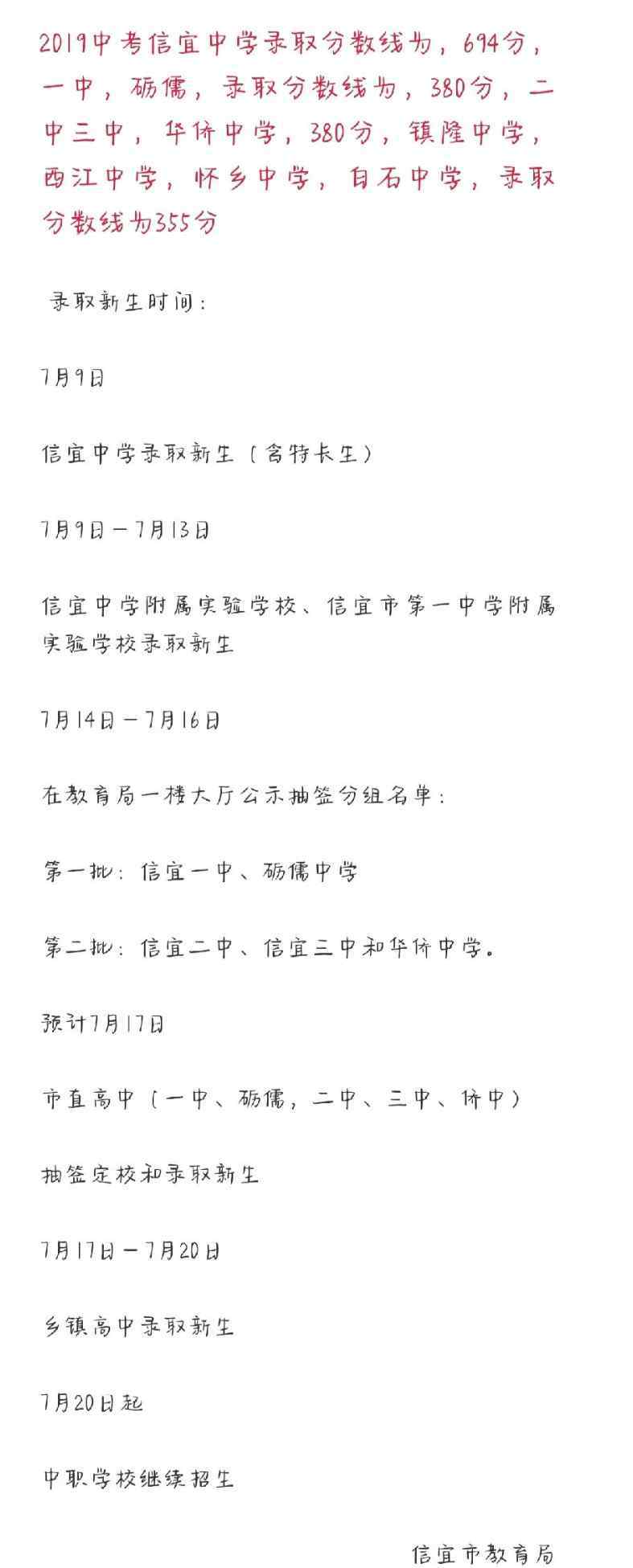  信宜市教育局：2019年广东茂名信宜中考录取分数线（已公布）