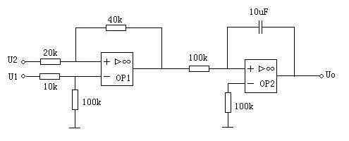 2ui 设计一个运算电路Uo=-0.1积分号dtRi>10k Ui1为方波100khz 1v .Ui2o为