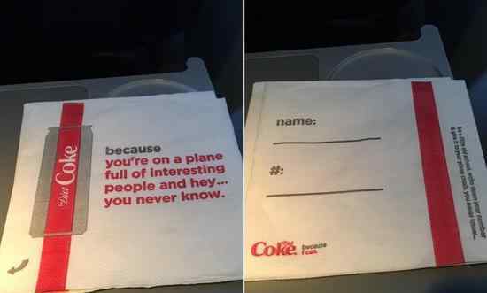 搭讪餐巾纸 “写下号码给飞机上钟情的对象” 达美航空发搭讪餐巾纸引反感