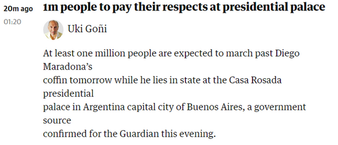 阿根廷准备为马拉多纳举行国葬 中国足协发文悼念