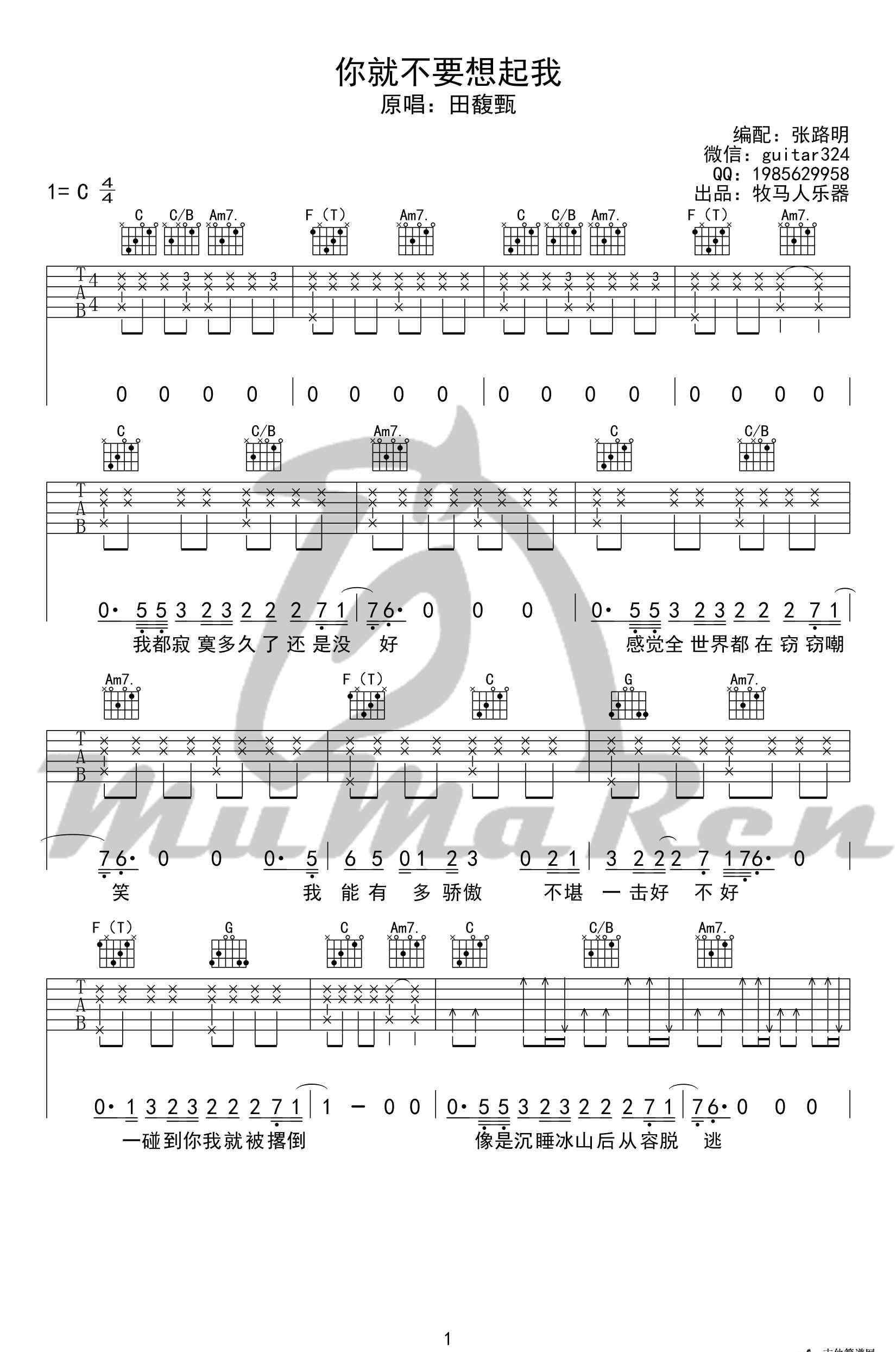 凭什么说吉他谱 你就不要想起我吉他谱弹奏视频