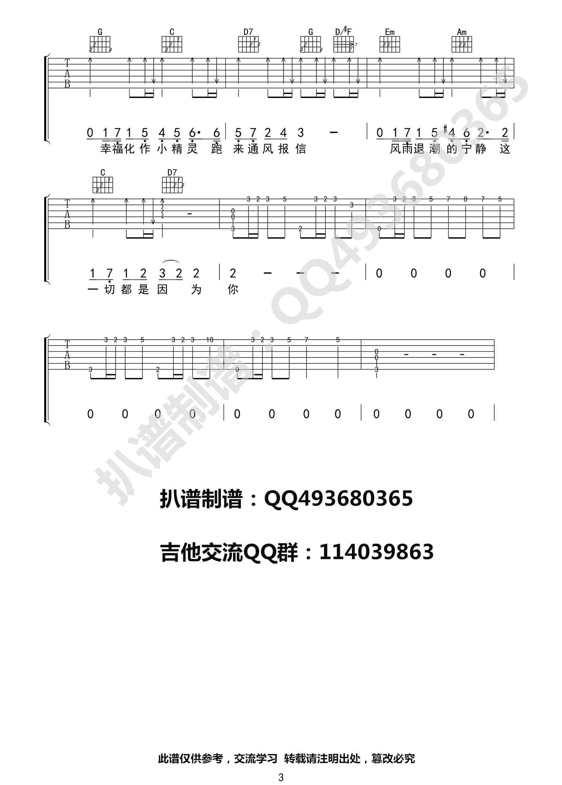 小精灵吉他谱 TFBOYS小精灵吉他谱歌词