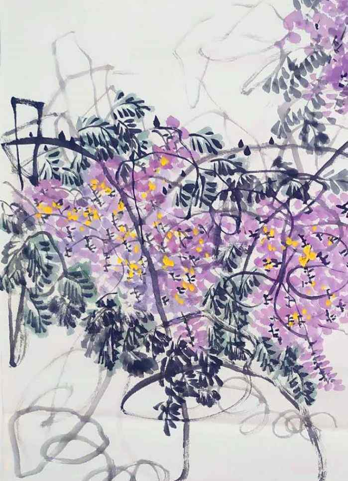 李立新 花鸟画家李立新先生最新作品——八尺紫藤图《紫气东来》