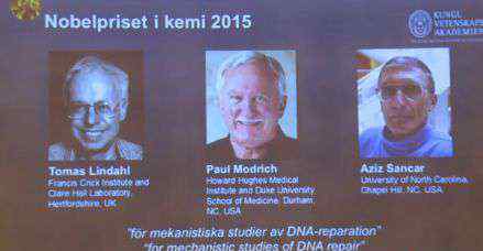 2015诺贝尔化学奖 美瑞土三国科学家获2015年诺贝尔化学奖