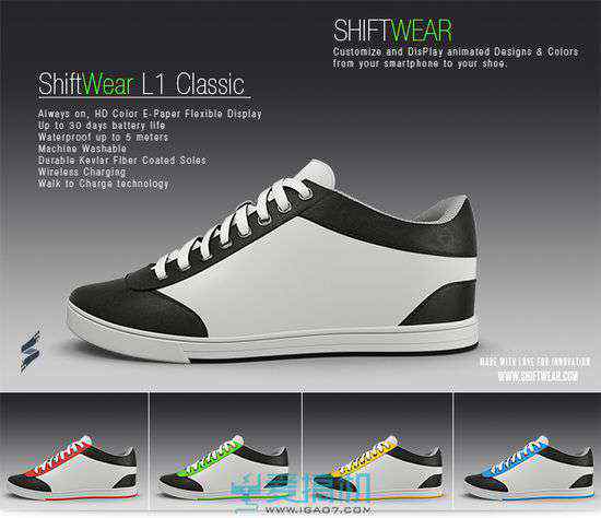 水墨屏 智能运动鞋ShiftWear:配有随意变换图案的水墨屏