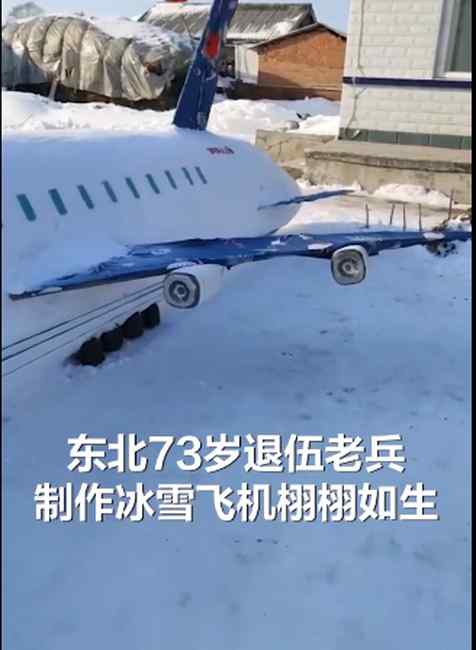 厉害了！东北73岁老兵用雪堆出一架大飞机 网友：就差条跑道了