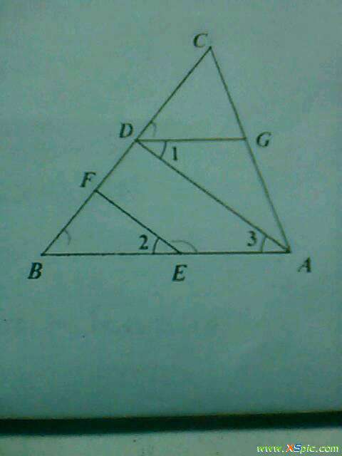 在三角形abc 如图,在三角形ABC中,点D,F在边BC上,点E在边AB上,点G在边AC上,AD//EF,∠1+