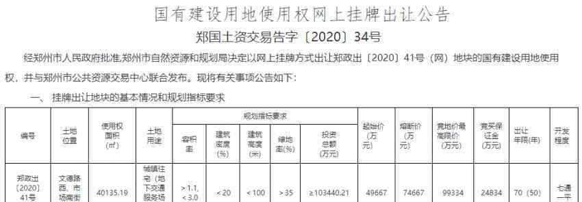 郑州土地拍卖 土拍|11月郑州将有10宗地出让  起始总价为37.7亿元