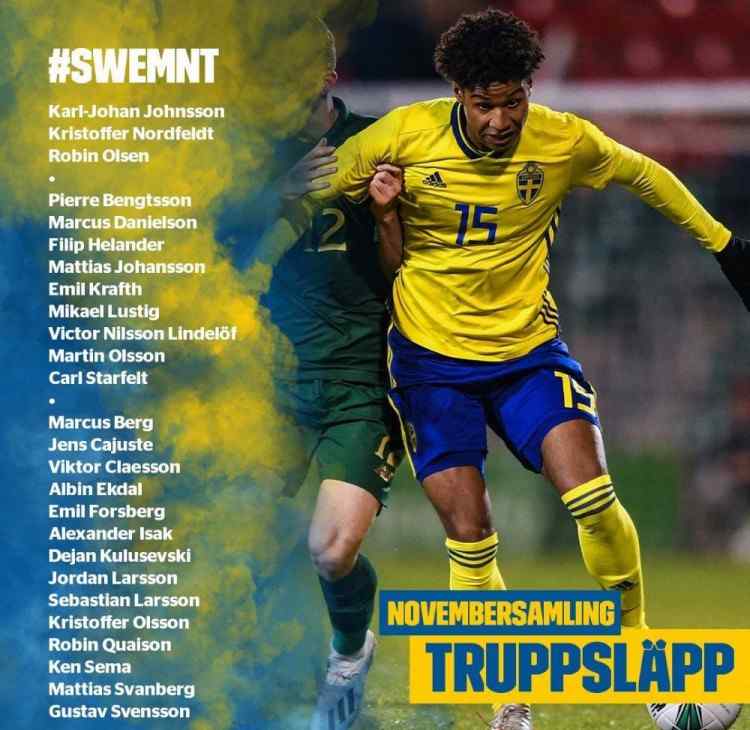 瑞典国家队 瑞典国家队大名单：林德洛夫、库卢、福斯贝里在列，伊布落选