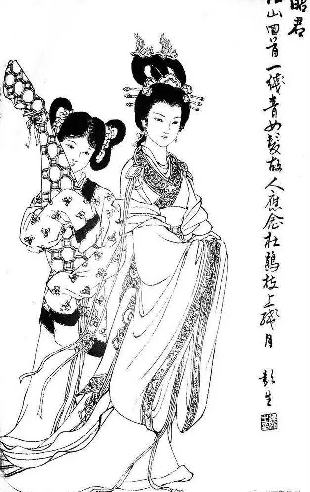 送你32幅漂亮的白描仕女图！