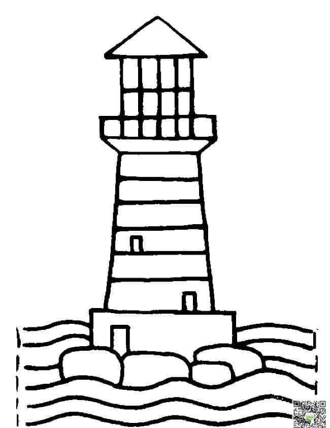 灯塔简笔画 海边风景港湾灯塔手绘简笔画-海上的灯塔