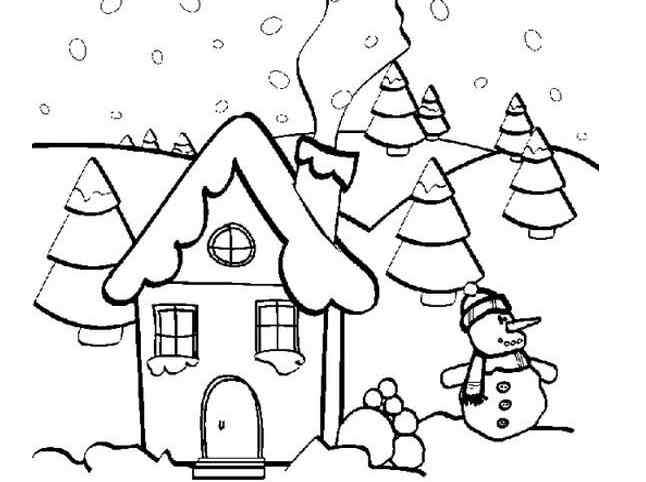 雪景简笔画 风景画简笔画图片-雪景房子