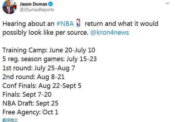nba常规赛时间 NBA复赛时间表曝光！常规赛压缩，7月中旬重启，9月8日总决赛