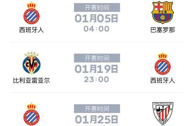 西班牙联赛赛程表 西班牙人2020年1月份西甲联赛赛程时间表