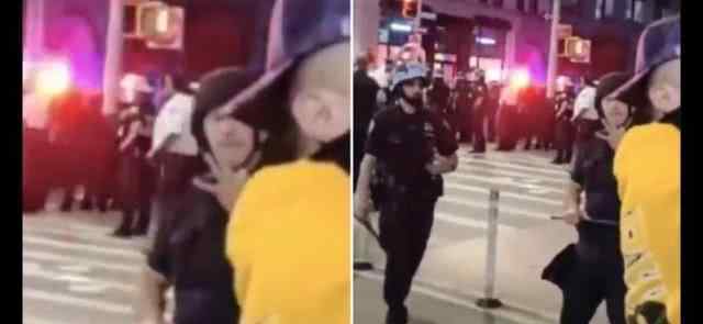 纽约警察在抗议现场疑似摆出白人至上手势