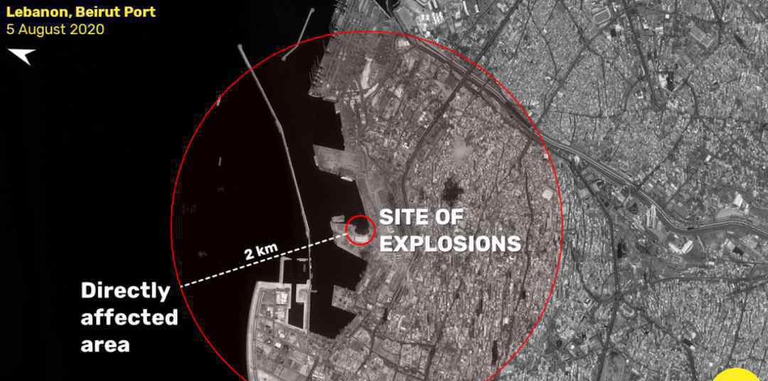 黎巴嫩大爆炸前后卫星图对比 2700余吨硝酸铵爆炸威力有多可怕