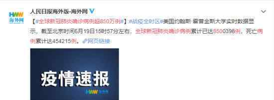 全球新冠肺炎确诊病例超850万例 具体什么情况