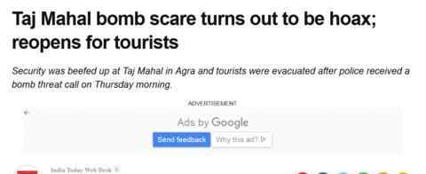 印媒称泰姬陵遭炸弹威胁是骗局 景区已重新向游客开放 到底是什么状况？