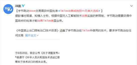 TikTok出售或拖到11月美大选后 出售需经中国政府批准