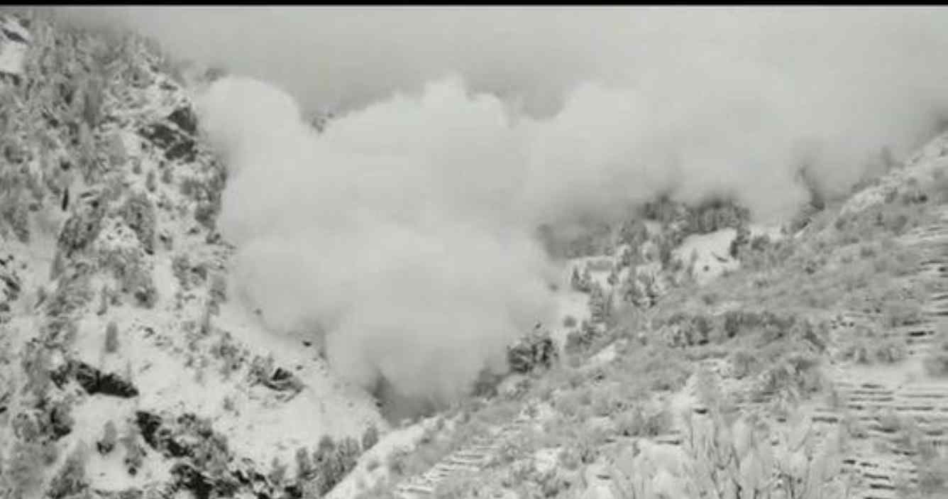 喜马拉雅山突发雪崩 摧毁了电线杆和树木