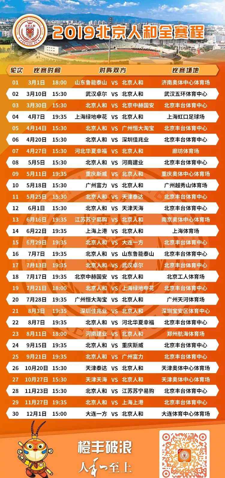 中超联赛赛程 2019中国平安中超联赛赛程出炉