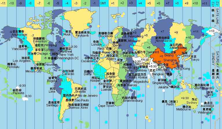 世界时间24小时查询表 世界主要城市与北京时差表