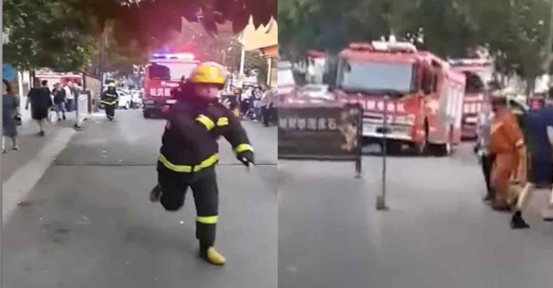 小区着火通道堵塞消防车进不去 消防员一动作获点赞
