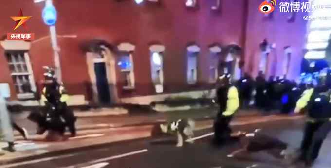 英警察用烈性警犬驱散示威者 不少人被咬伤 现场记者也被袭击！