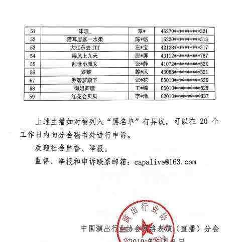 第三批主播黑名单 黑名单具体有哪些人（图）