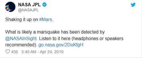 NASA检测火星地震 洞察号首次听到火星风声