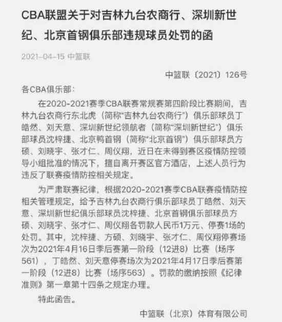 沈梓捷方硕等7名球员被禁赛原因 附2021停赛时间罚款情况一览最新