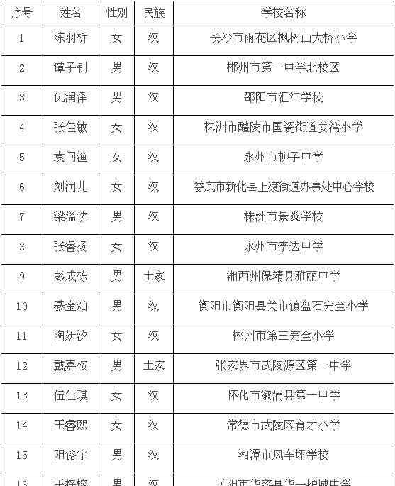 全国优秀少先队员 湖南省2020年度“全国优秀少先队员”“全国优秀少先队辅导员”“全国优秀少先队集体”候选人（集体）公示
