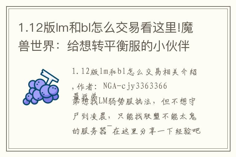 1.12版lm和bl怎么交易看这里!魔兽世界：给想转平衡服的小伙伴们的一个参考