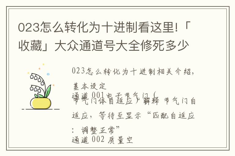 023怎么转化为十进制看这里!「收藏」大众通道号大全修死多少修理工，还不赶快收藏转发