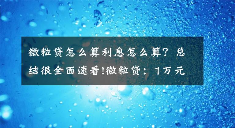 微粒贷怎么算利息怎么算？总结很全面速看!微粒贷：1万元一天三块的利息，算高利贷吗？