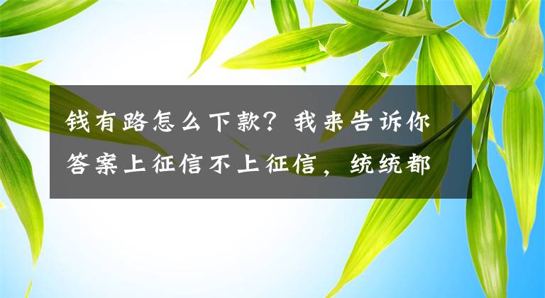 钱有路怎么下款？我来告诉你答案上征信不上征信，统统都给你们分类了