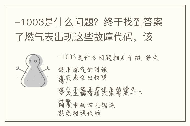 -1003是什么问题？终于找到答案了燃气表出现这些故障代码，该怎么办？