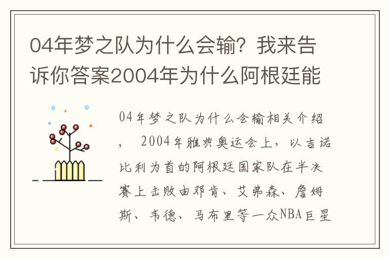 04年梦之队为什么会输？我来告诉你答案2004年为什么阿根廷能击败梦之队？不仅因为马努，3大原因是关键