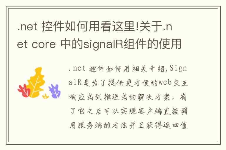 .net 控件如何用看这里!关于.net core 中的signalR组件的使用