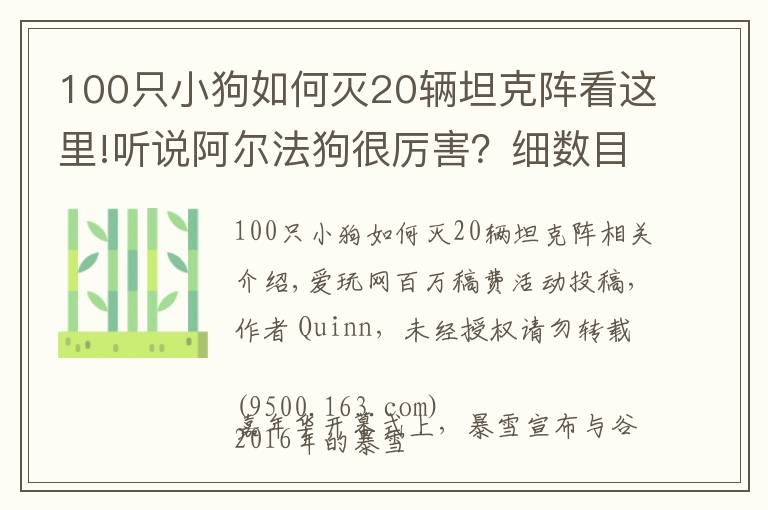 100只小狗如何灭20辆坦克阵看这里!听说阿尔法狗很厉害？细数目前AI还难以战胜我们的游戏