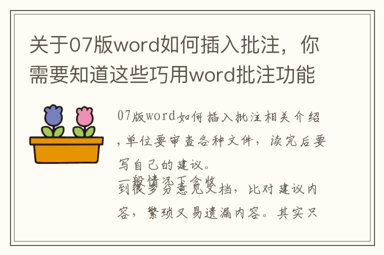 关于07版word如何插入批注，你需要知道这些巧用word批注功能，轻松审读各种文件