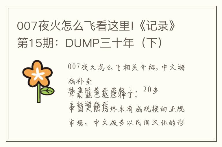 007夜火怎么飞看这里!《记录》第15期：DUMP三十年（下）