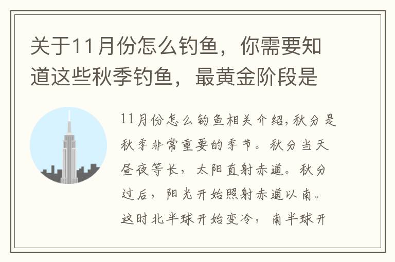 关于11月份怎么钓鱼，你需要知道这些秋季钓鱼，最黄金阶段是秋分前后，这些招数要常用，渔获猛增几倍