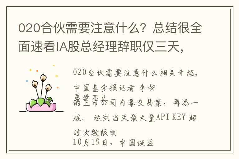 020合伙需要注意什么？总结很全面速看!A股总经理辞职仅三天，立案调查就来了