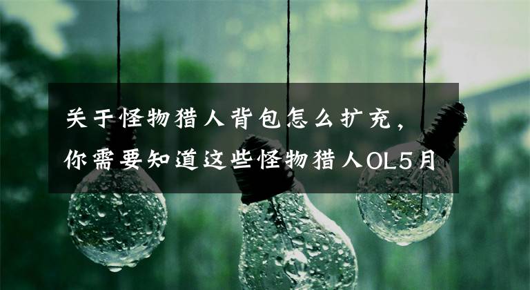 关于怪物猎人背包怎么扩充，你需要知道这些怪物猎人OL5月24日维护更新 添加背包补给功能