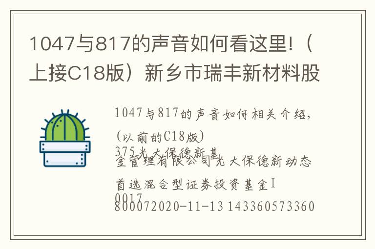 1047与817的声音如何看这里!（上接C18版）新乡市瑞丰新材料股份有限公司 首次公开发行股票并在创业板上市新股发行公告（下转C20版）