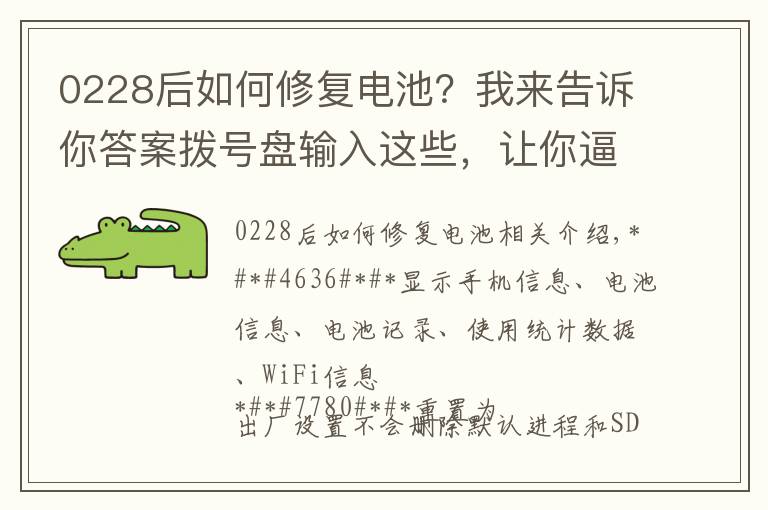 0228后如何修复电池？我来告诉你答案拨号盘输入这些，让你逼格满满