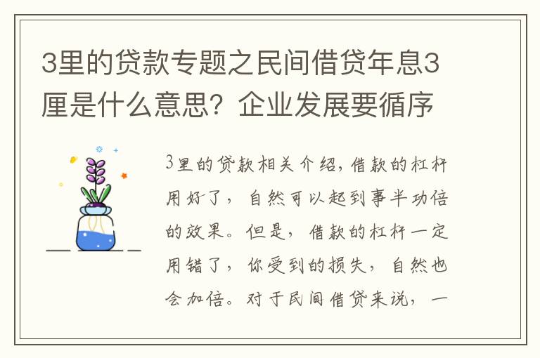 3里的贷款专题之民间借贷年息3厘是什么意思？企业发展要循序渐进，不能拔苗助长
